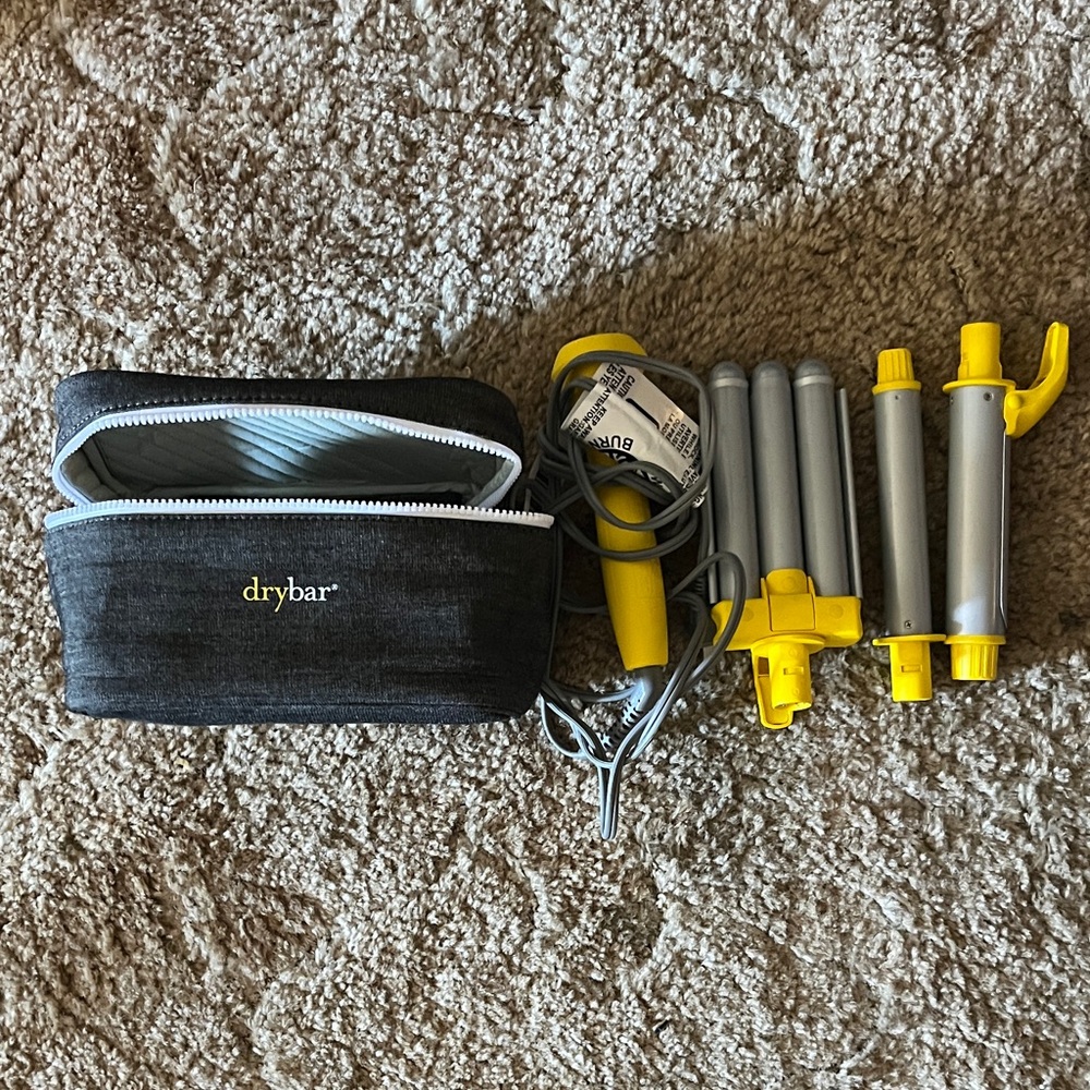Drybar Yellow and Gray Styling Tool Set with Black Pouch